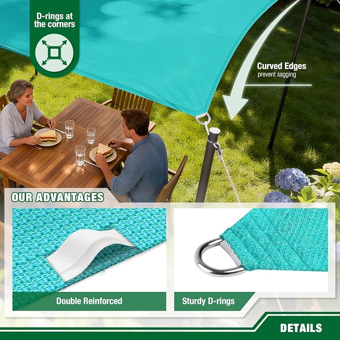 Sun Shade Sail 8'x8' Rectangle Shade Canopy Patio Cover UV Block Shade Cloth - Image 3