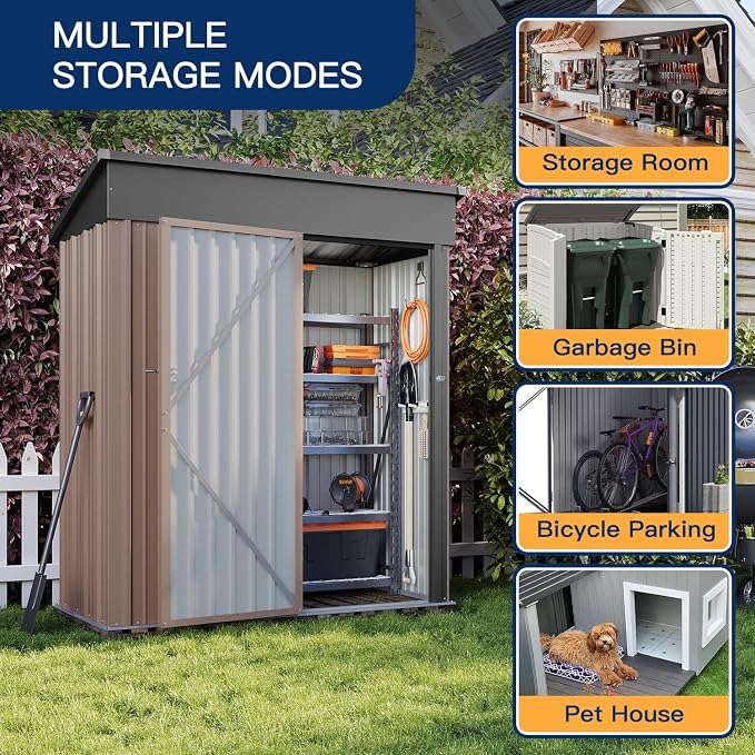 Aoxun 5x2.7 FT Shed Outdoor Storage Shed Metal Tool Shed - Image 4