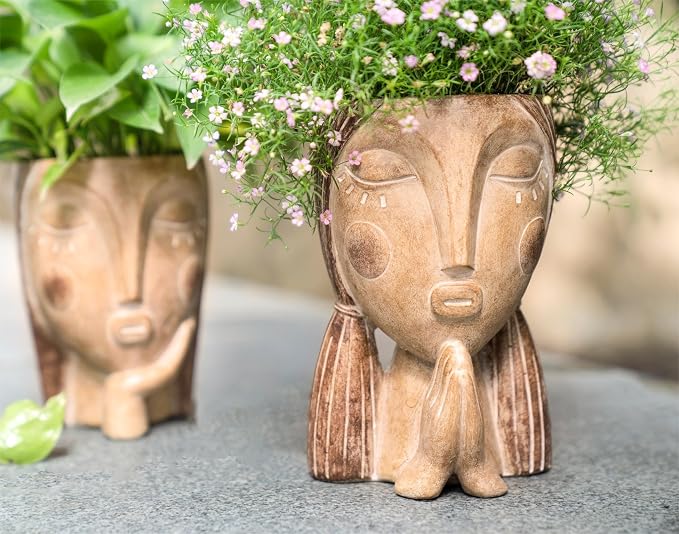 Face Planter Pots with Drainage Hole, Resin Head Planters - Image 2