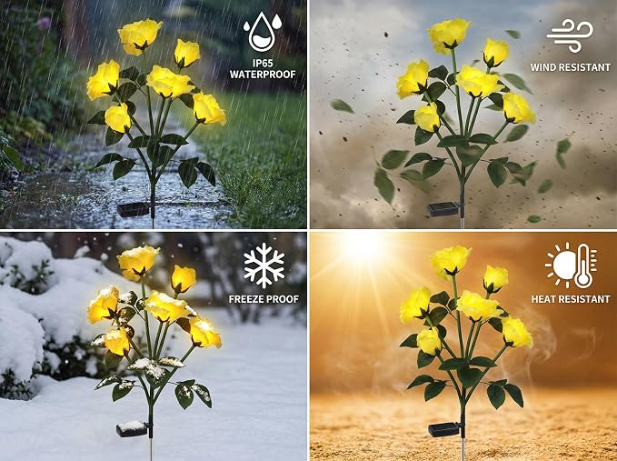 Solar Rose Lights Outdoor, 2 Pack Waterproof Color Changing LED Flower Lights - Image 7