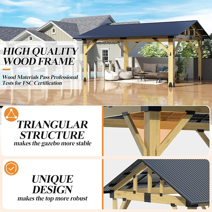COVERONICS 13’x15’ Outdoor Hardtop Wood Gazebo - Image 7