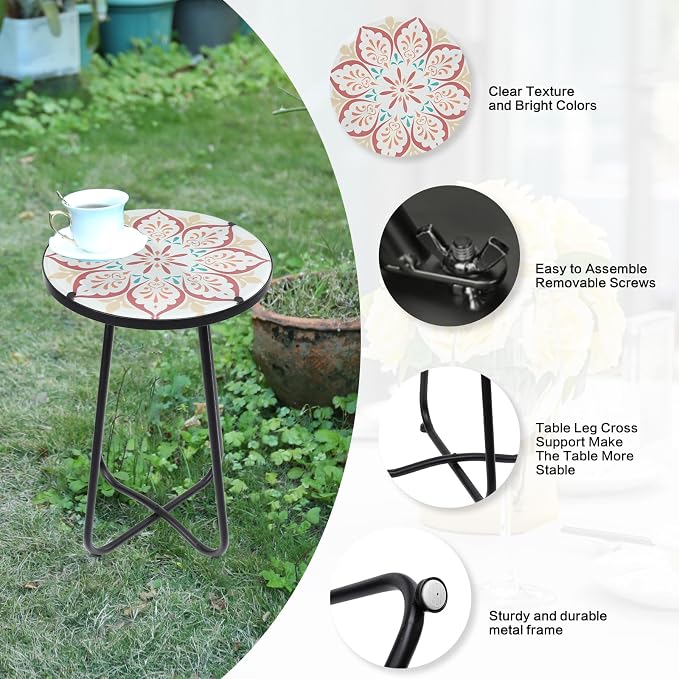 VCUTEKA Patio Side Table Outdoor Accent Table Bistro Coffee Table Plant End - Image 4