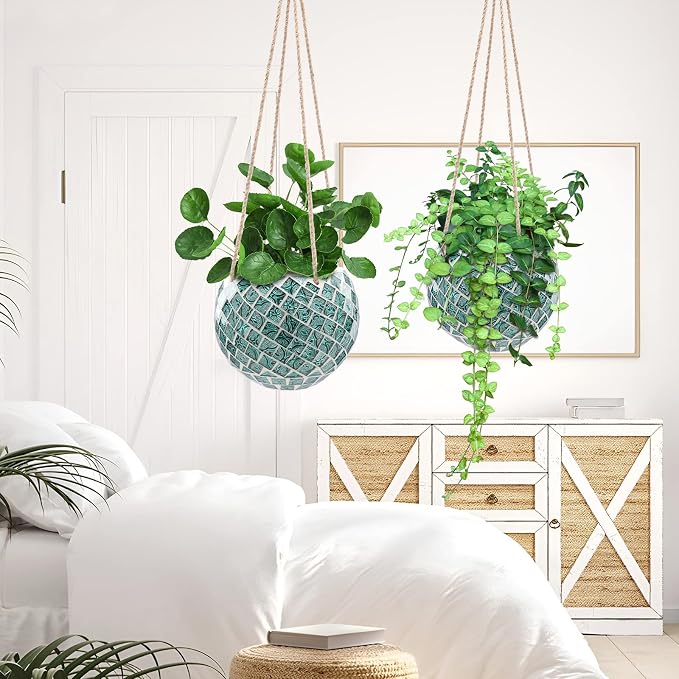 Ceramic Hanging Planter Mosaic Hanging Flower Pot Small Plant Pot - Image 8