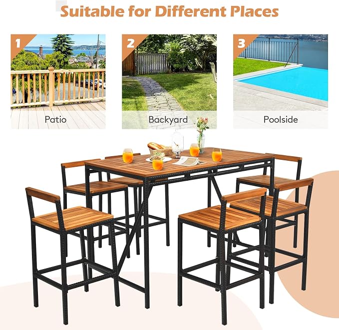 Tangkula 7-Piece Acacia Wood Bar Set - Image 8
