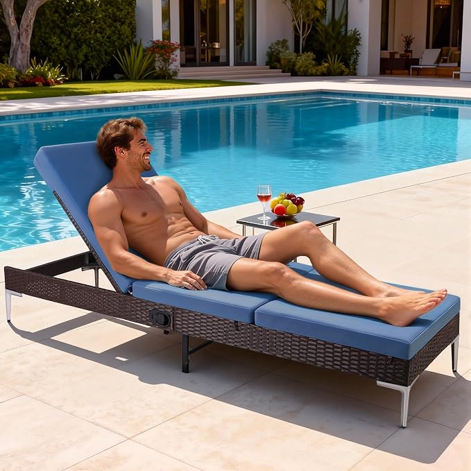 HOMREST Outdoor Chaise Lounge Chair, Patio Wicker Lounge Chair - Image 6