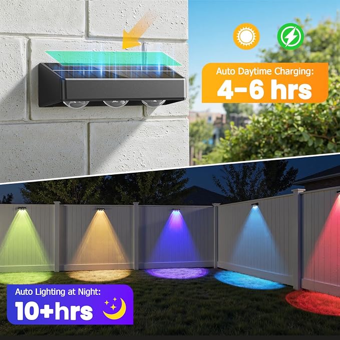 NIORSUN Solar Fence Lights, 8 Pack Solars Deck Light, RGB Color, Outdoor Bulb - Image 3