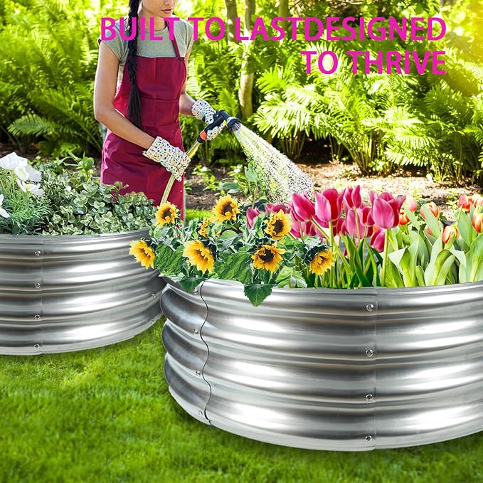 Durable Round Galvanized Steel Raised Garden Bed - Image 6