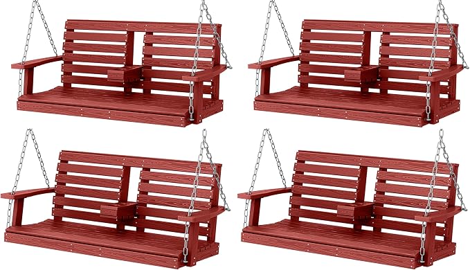 KINGYES Outdoor Hanging Porch Swing Set of 4, 2 Seat Patio Chair by KINGYES