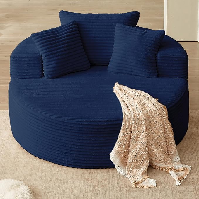 Oversized Round Chair Lounge Chaise Indoor, Upholstered Corduroy Deep Seat by Lakifun