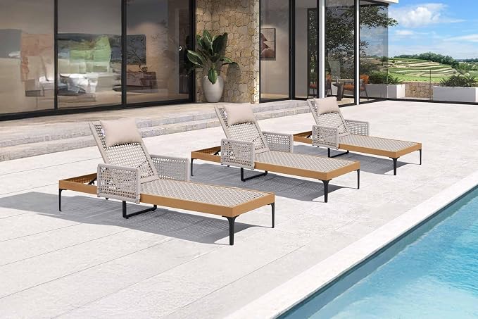 PURPLE LEAF 3 Pieces Outdoor Chaise Lounge Set Rattan Wicker Lounger by PURPLELEAF