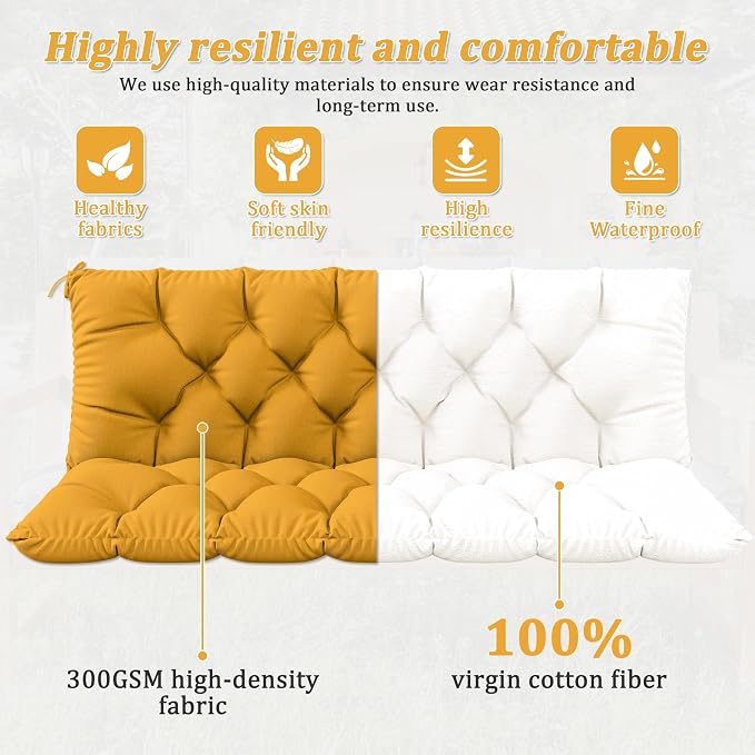 Porch Swing Cushion with Backrest 2-3 Seater Outdoor Bench Cushions Waterproof - Image 5