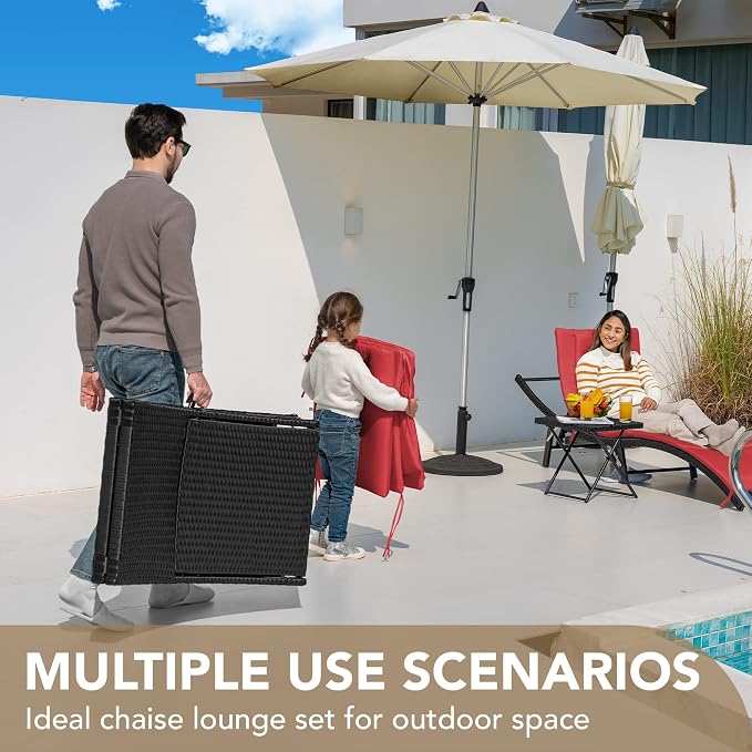 Devoko Patio Chaise Lounge Sets Outdoor Rattan Adjustable Back 3 Pieces - Image 6