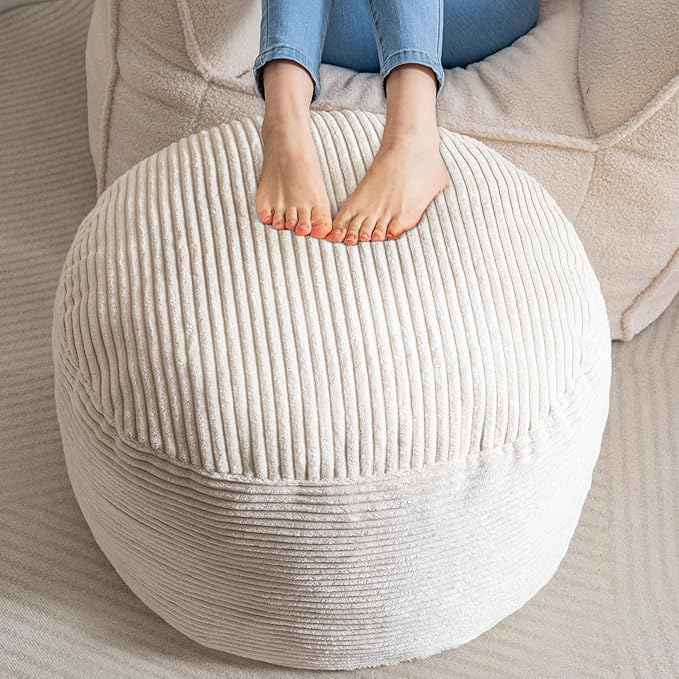 HIGOGOGO Round Stuffed Pouf Ottoman, Corduroy Poufs by HIGOGOGO