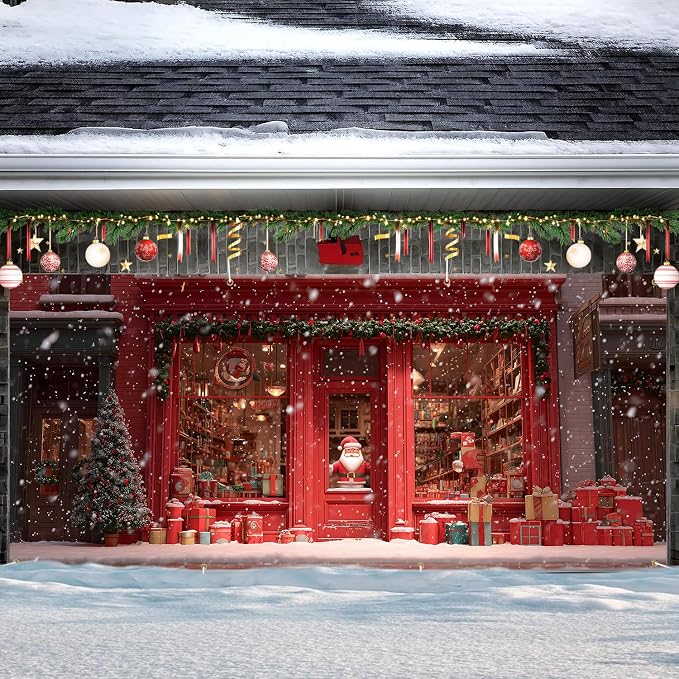 ANNA QUEEN Christmas Garage Door Banner 6×13 FT, Santa’s Red Gift Shop Window - Image 2
