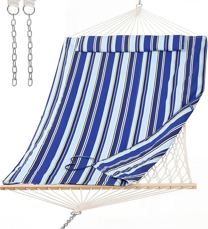 SUNCREAT 2 Person Hammock with Hardwood Spreader Bar, Outdoor Rope Hammock with by SUNCREAT