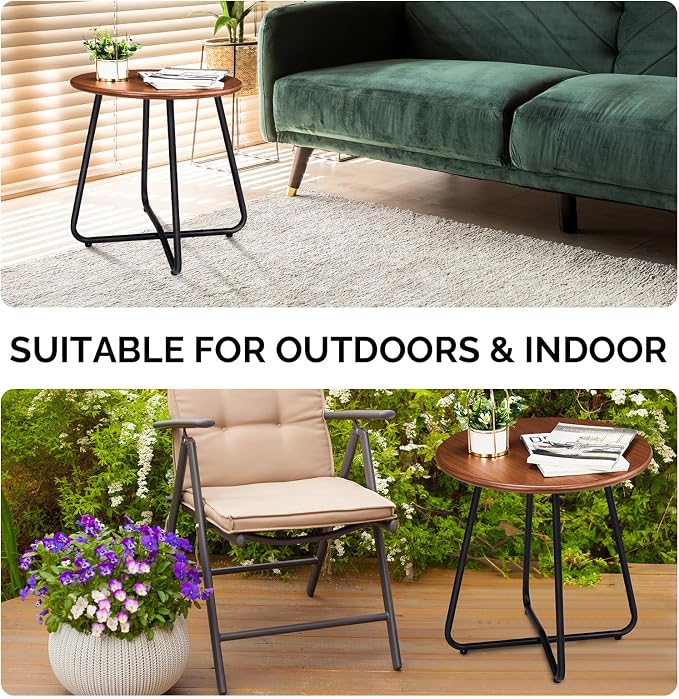 Outvita Indoor and Outdoor Side Table, Small Patio Side Table, Metal Round - Image 5