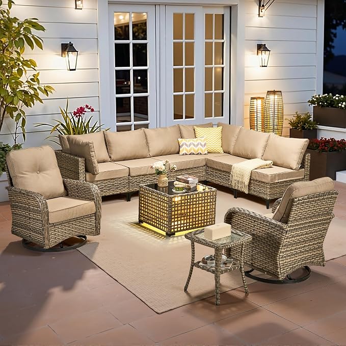 Outdoor Sectional Patio Furniture Set, 10 Pieces Wicker Conversation Sets L by CAODOCPatioFurniture