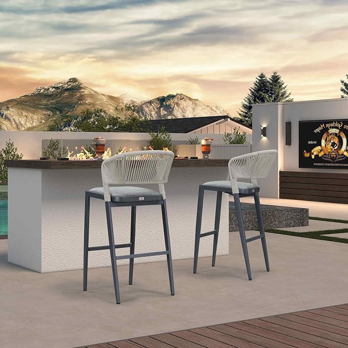 PURPLE LEAF Bar Stool Set of 2 Outdoor Bar Chairs - Image 4