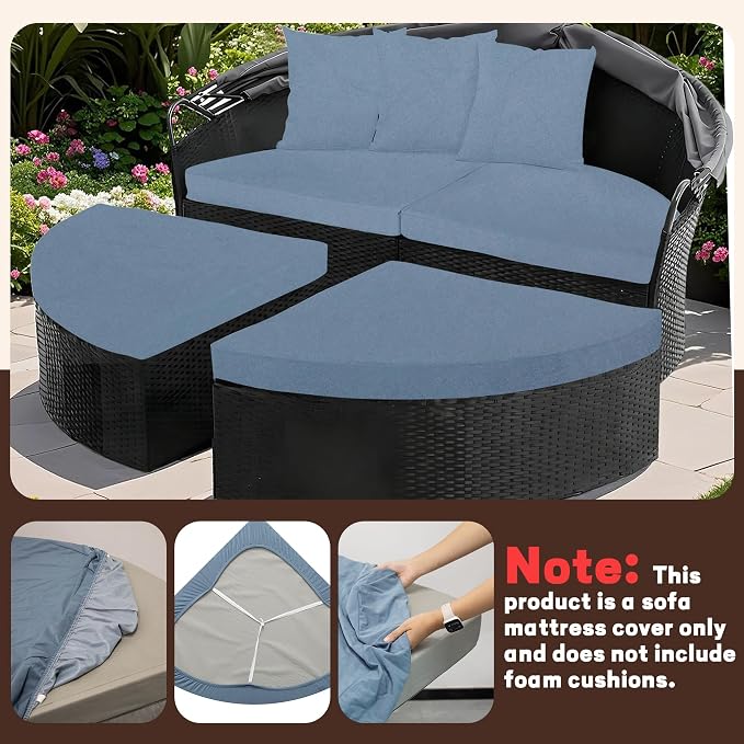 66" Round Daybed Cushion Cover & 3 Pillow Covers Set - Image 6