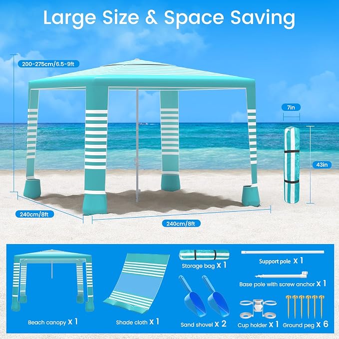 MoKo Beach Cabana, UPF 50+ Protection Easy Setup Beach Tent Sun Shelter - Image 7
