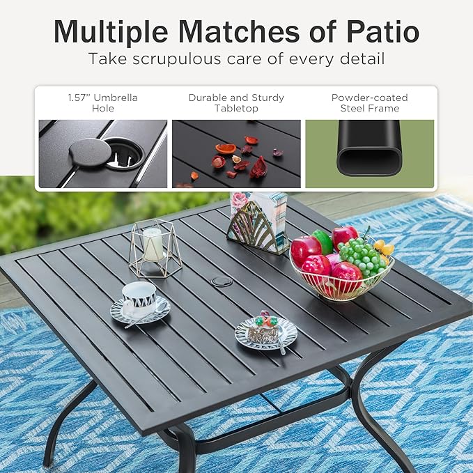 PHI VILLA 37 Inch Outdoor Dining Table Metal Steel Slat Square Patio Dining - Image 4