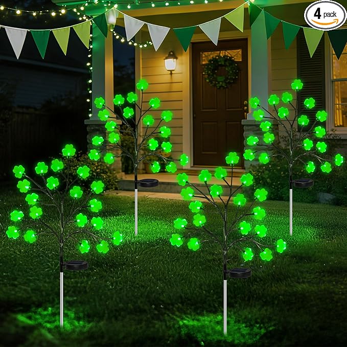 4 Pack St Patricks Day Solar Outdoor Lights, 80 LED St Patricks Day Decorations by HELESIN