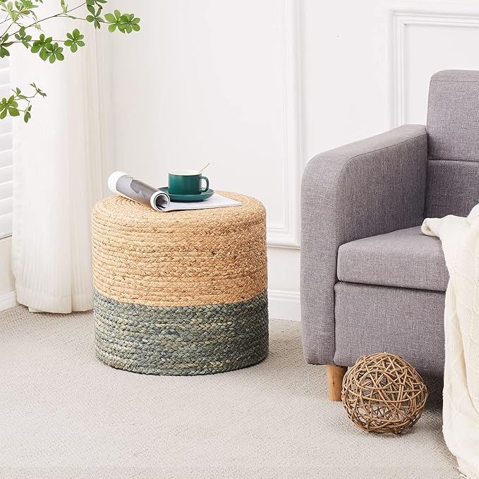 Wimarsbon Pouf Ottomans, Natural Seagrass Foot Stool, Hand Weaving Round - Image 4