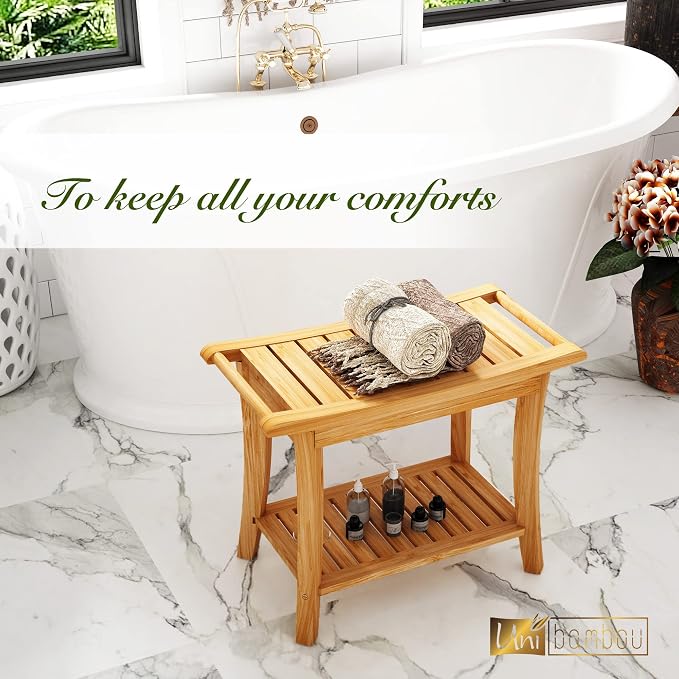 Bamboo Shower Bench Inside Shower Stool - Image 2