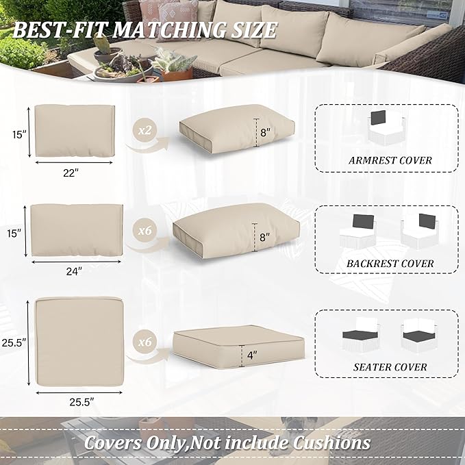 14 Pcs Outdoor Cushion Covers Patio Cushion Slipcovers Replacement Splash Proof - Image 2