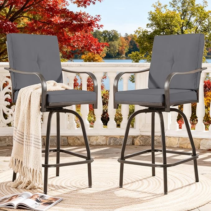 Outdoor Swivel Bar Stools Set of 2, Bar Height Patio Chairs by Godappe
