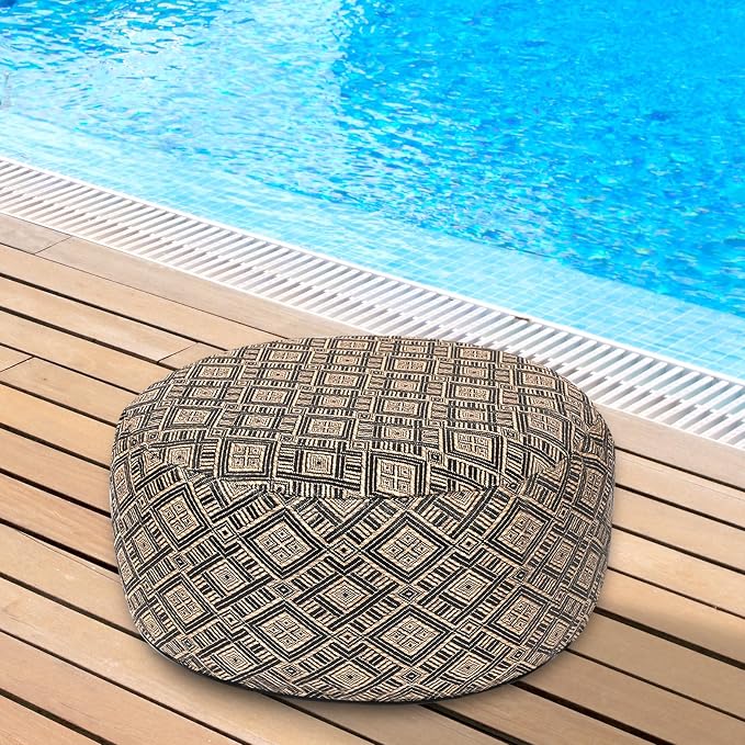 Woven Inflatable Ottoman D21”x H10” Outdoor Indoor Pouf Patio Footrest Stool by weruisi