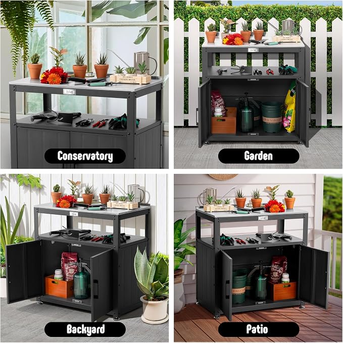 Garden Potting Bench with Storage, Outdoor Potting Table & Garden Work Bench - Image 8