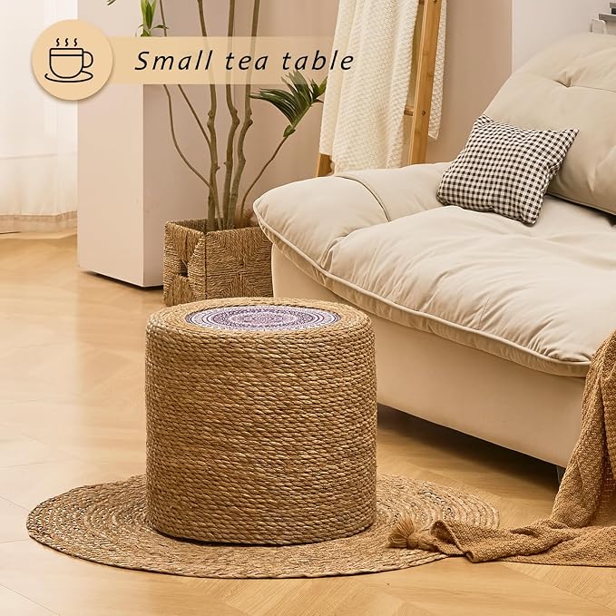Handwoven Ottoman Pouf, Natural Seagrass Footstool, Round Braided Outdoor Seat - Image 5