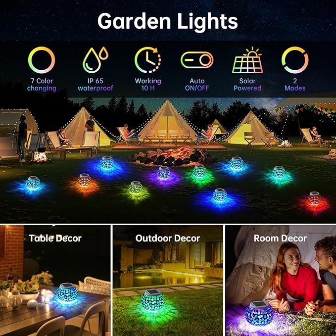 Color Changing Solar Powered Glass Mosaic Ball Led Garden Lights Rechargeable - Image 2