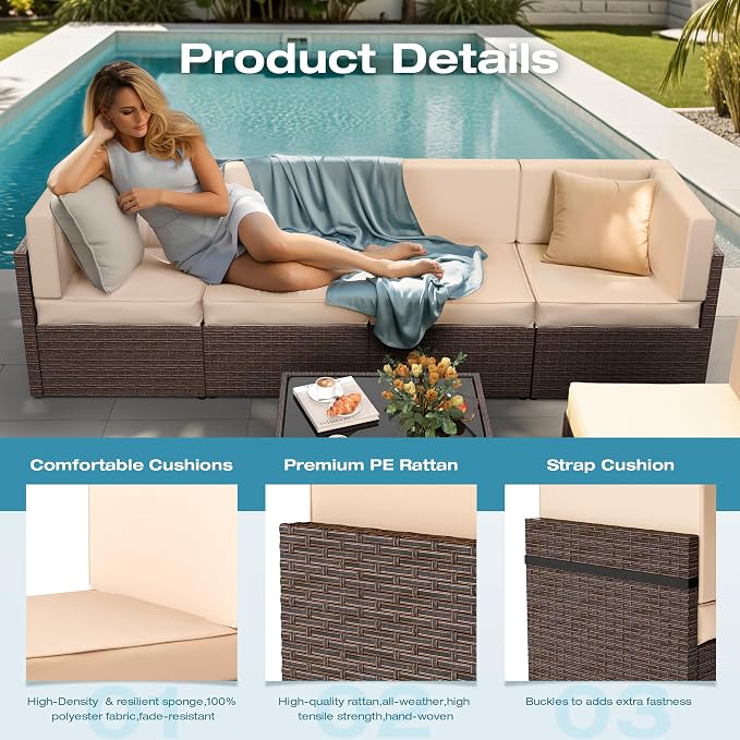 Pamapic Patio Furniture Set, 7 Pieces Modular Outdoor Sectional, Patio - Image 7