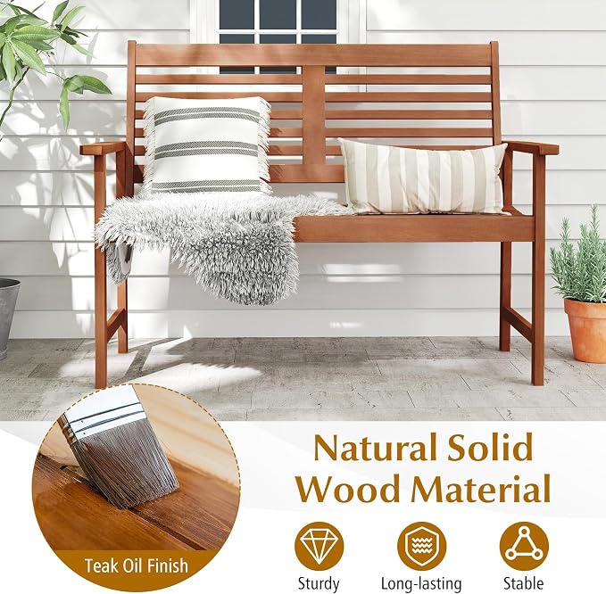 Tangkula Wood Outdoor Bench, 2-Person Patio Bench - Image 7