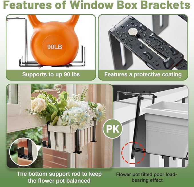 4 Pack Window Box Brackets, No Drill Adjustable Planter Box Brackets, Heavy - Image 4
