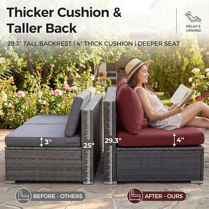 NICESOUL 7 Pieces Modern Luxury 29.3'' High Back Outdoor Furniture Sofa Set - Image 6