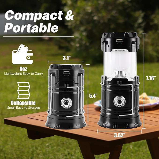 Lichamp Collapsible Portable Solar Camping Lantern, USB Rechargeable LED - Image 2