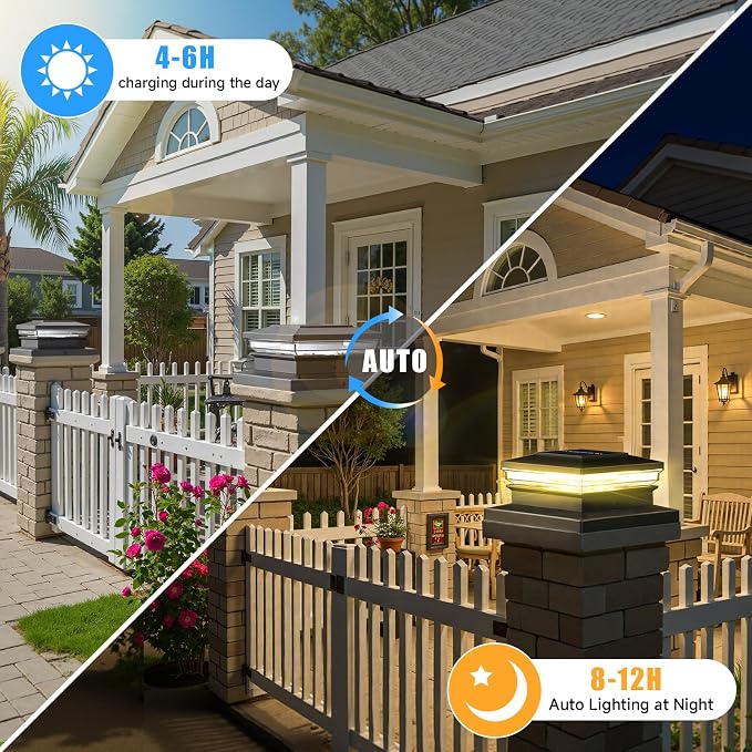Solar Post Cap Lights 12 Pack, Fence Post Solar Lights, Warm White/Cool White - Image 2
