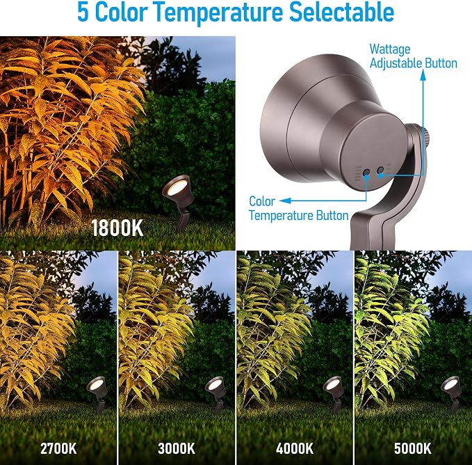 LEONLITE 12W/7.3W/3.7W Dimmable 5CCT LED Low Voltage Landscape Lights, Wall - Image 3