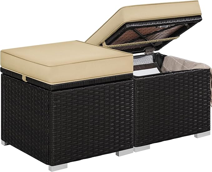 Yaheetech Wicker Ottomans, Outdoor/Indoor Footstools, Additional Seating by Yaheetech
