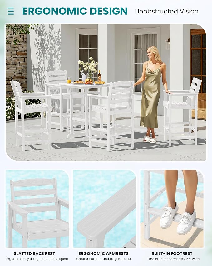 SERWALL 5 Pieces Adirondack Bar Chairs Set, HDPE Adirondack Barstools Chairs - Image 5