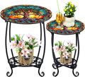 2 Pcs Outdoor Side Table Small Patio Round Mosaic Accent Indoor End Table Plant by Cinnvoice