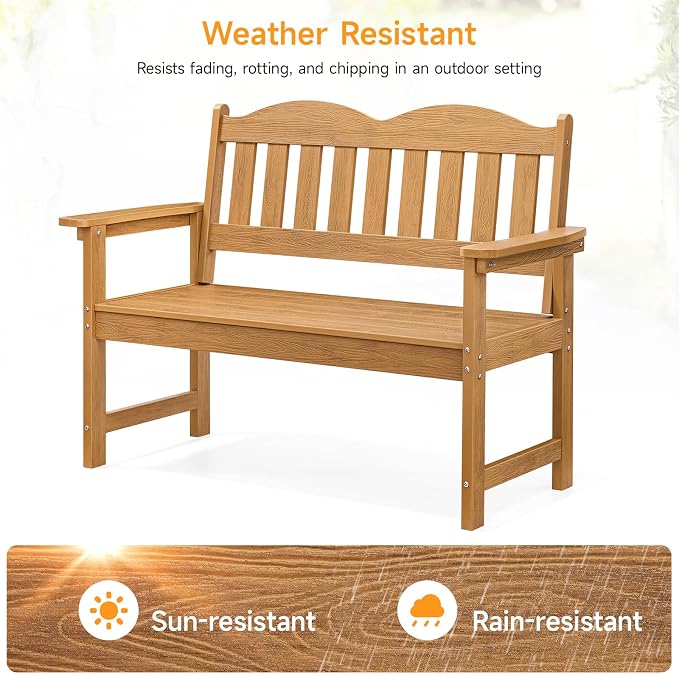 ONBRILL Outdoor Bench, 2-Person Poly Lumber Garden Bench - Image 6