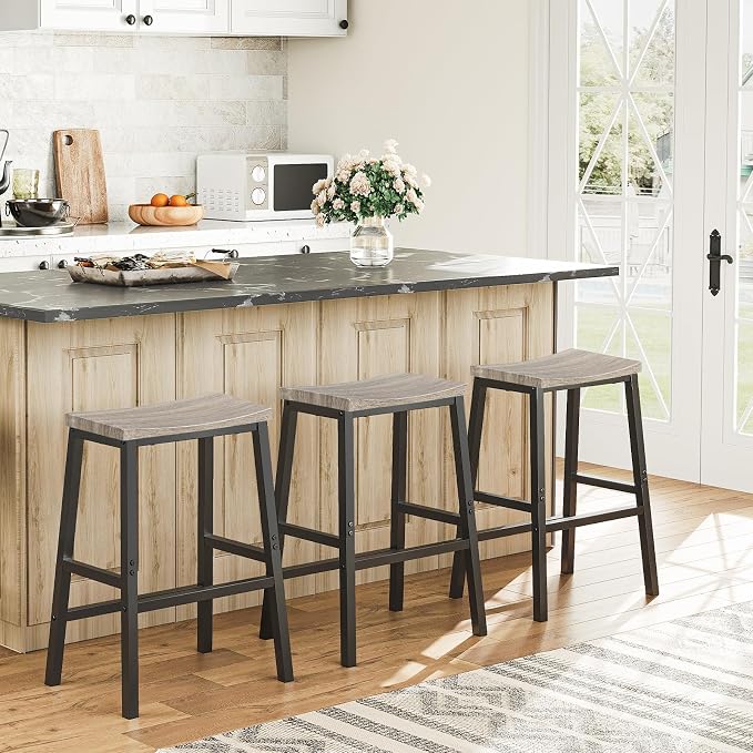 HOOBRO Bar Stools, 23.6 Inch Saddle Kitchen Counter Stools - Image 5