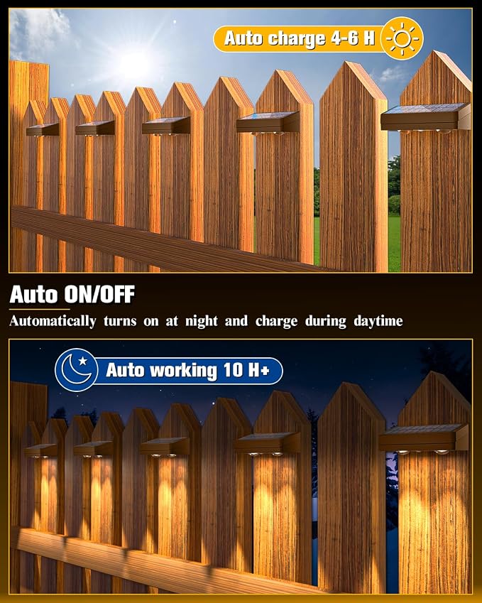 Solar Fence Lights 8 Pack Brown, 50 Lumens Outdoor Fence Lights Solar Powered - Image 5