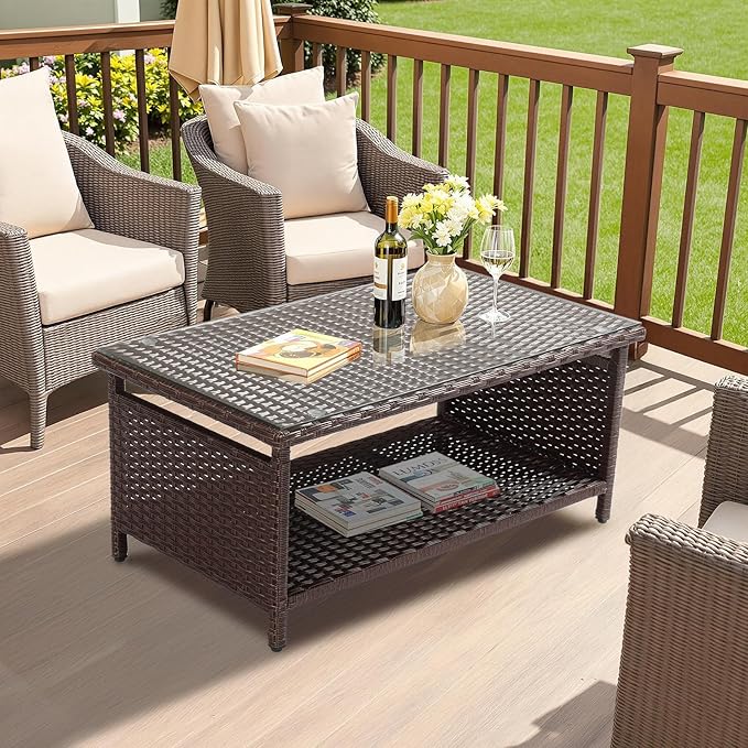 VINGLI Outdoor Wicker CoffeeTable Patio Coffee Tables - Image 6