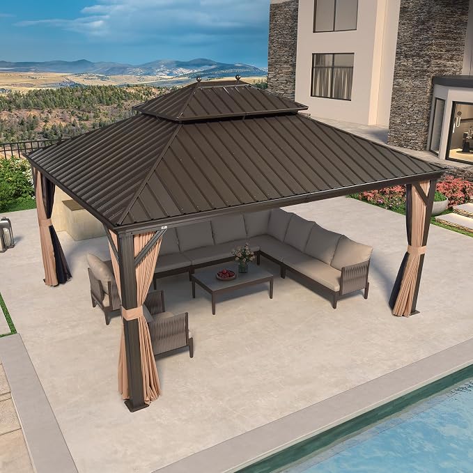 PURPLE LEAF 13' X 15' Outdoor Hardtop Gazebo Patio Wide Aluminum Frame Metal - Image 2