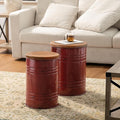 Glitzhome Rustic End Table Set of 2, Farmhouse Galvanized Metal Barrel Ottoman by Glitzhome